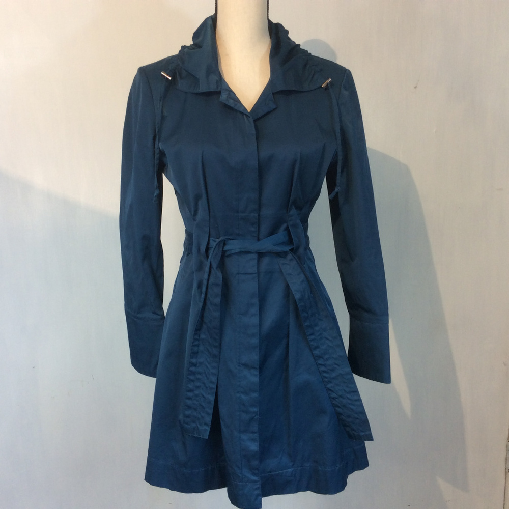 Elle Teal Blue Button Up Lined Rain Coat SMALL